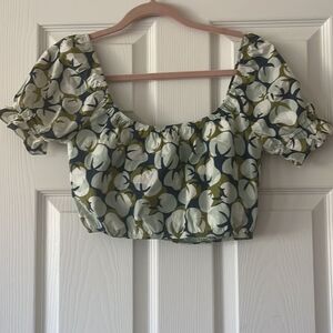 Revolve L' Academie White and Green Patterned Crop Top Size Small